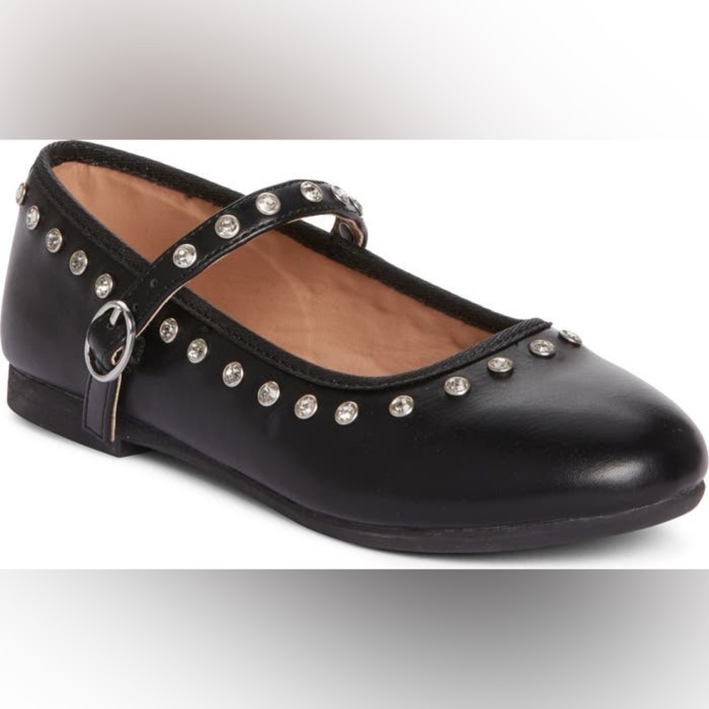 New Steve Madden JRea Crystal Embellished Mary Jane Ballet Flats Black Sz 5 Girl